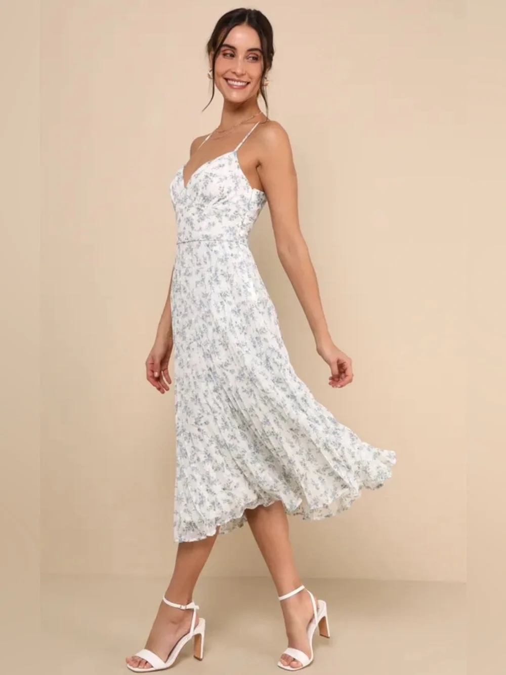 Lulus darling favorite white floral sleeveless pleated midi dress size XXL nwt
